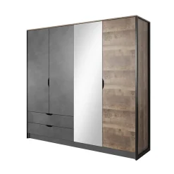 Garnero Arredamenti Armadio Ante A Specchio|Armadio Ante Battenti-Armadio 220x205h cm 4 ante con specchio grigio quercia Dable