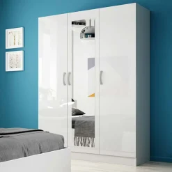 Garnero Arredamenti Armadio Ante A Specchio|Armadio Ante Battenti-Armadio 120x181h cm 3 ante con specchio moderno   Sorrento Bianco Lucido