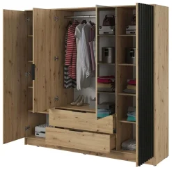 Garnero Arredamenti Armadio Ante A Specchio|Armadio Ante Battenti-Armadio 206x200h cm 4 ante con specchio moderno quercia nero Miller Rovere Rustico