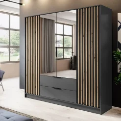 Garnero Arredamenti Armadio Ante A Specchio|Armadio Ante Battenti-Armadio 206x200h cm 4 ante con specchio quercia Miller Antracite