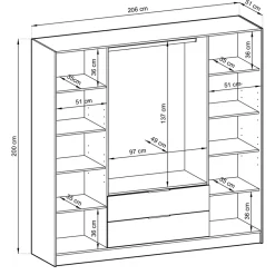 Garnero Arredamenti Armadio Ante A Specchio|Armadio Ante Battenti-Armadio 206x200h cm 4 ante con specchio quercia Miller Antracite