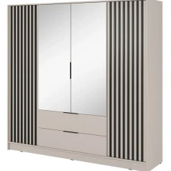 Garnero Arredamenti Armadio Ante A Specchio|Armadio Ante Battenti-Armadio 206x200h cm 4 ante con specchio moderno cashmere Miller Beige