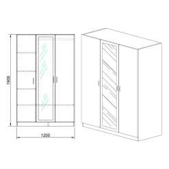 Garnero Arredamenti Armadio Cameretta|Armadio Ante A Specchio-Armadio 120x190h cm 3 ante con specchio legno Plutone Noce