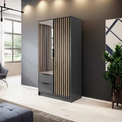 Garnero Arredamenti Armadio Ante A Specchio|Armadio Ante Battenti-Armadio 105x200h cm 2 ante con specchio quercia Miller Antracite