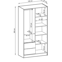 Garnero Arredamenti Armadio Ante A Specchio|Armadio Ante Battenti-Armadio 105x200h cm 2 ante con specchio quercia Miller Antracite