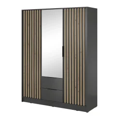 Garnero Arredamenti Armadio Ante A Specchio|Armadio Ante Battenti-Armadio 155x200h cm 3 ante con specchio quercia Miller Antracite