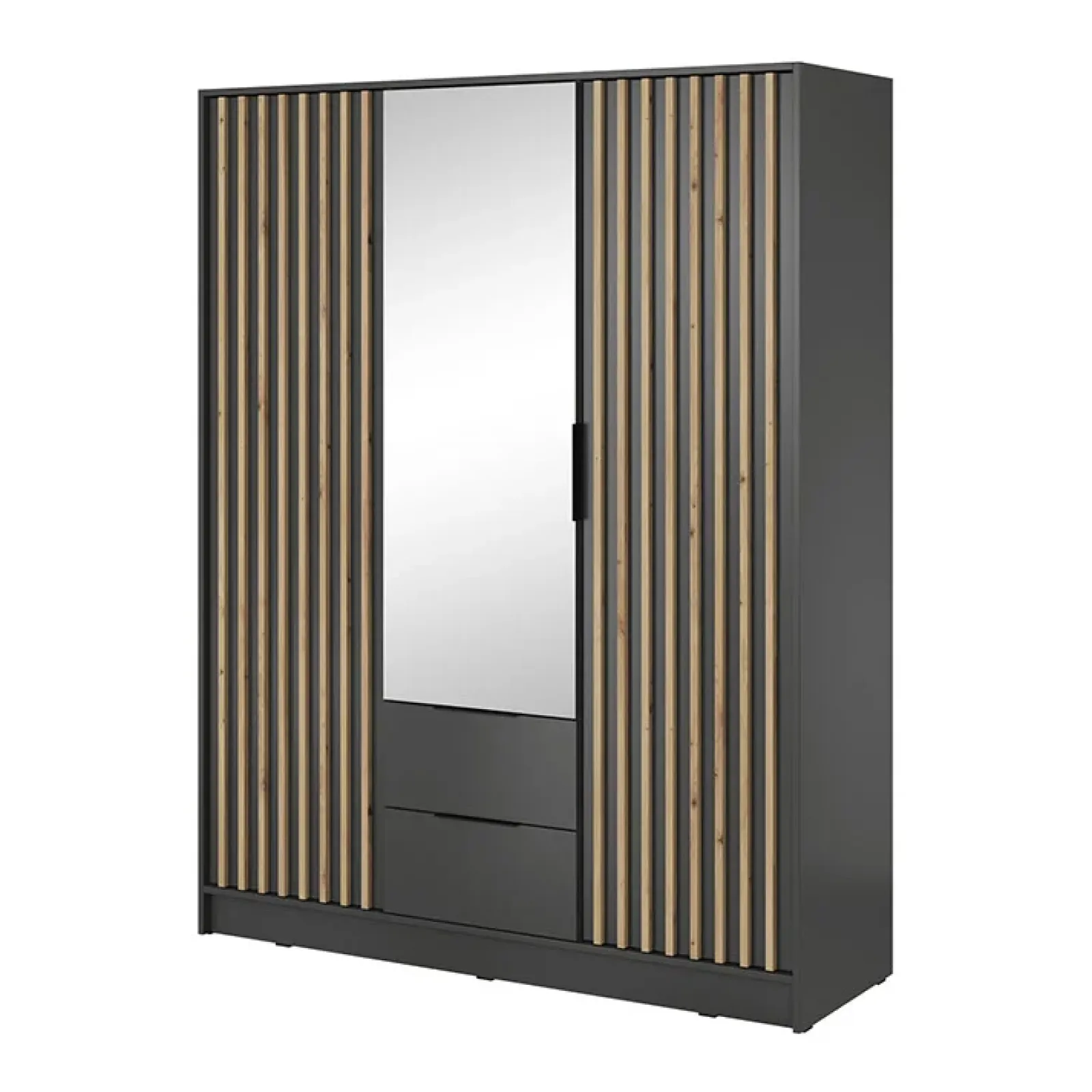 Garnero Arredamenti Armadio Ante A Specchio|Armadio Ante Battenti-Armadio 155x200h cm 3 ante con specchio quercia Miller Antracite