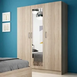Garnero Arredamenti Armadio Ante A Specchio|Armadio Ante Battenti-Armadio 120x181h cm 3 ante con specchio moderno Sorrento Rovere
