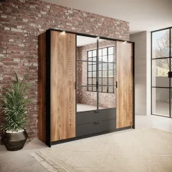 Garnero Arredamenti Armadio Ante A Specchio|Armadio Ante Battenti-Armadio 223x210h cm 4 ante con specchio quercia nero Smooty