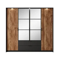 Garnero Arredamenti Armadio Ante A Specchio|Armadio Ante Battenti-Armadio 223x210h cm 4 ante con specchio quercia nero Smooty