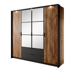 Garnero Arredamenti Armadio Ante A Specchio|Armadio Ante Battenti-Armadio 223x210h cm 4 ante con specchio quercia nero Smooty