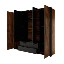 Garnero Arredamenti Armadio Ante A Specchio|Armadio Ante Battenti-Armadio 223x210h cm 4 ante con specchio quercia nero Smooty