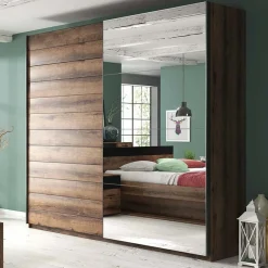 Garnero Arredamenti Armadio Ante Scorrevoli|Armadio Ante A Specchio-Armadio 200x210h cm 2 ante con specchio rovere scuro Lisbona Gihome®