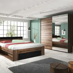 Garnero Arredamenti Armadio Ante Scorrevoli|Armadio Ante A Specchio-Armadio 200x210h cm 2 ante con specchio rovere scuro Lisbona Gihome®