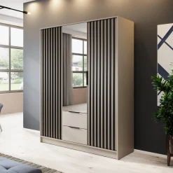 Garnero Arredamenti Armadio Ante A Specchio|Armadio Ante Battenti-Armadio 155x200h cm 3 ante con specchio cashmere Miller Beige