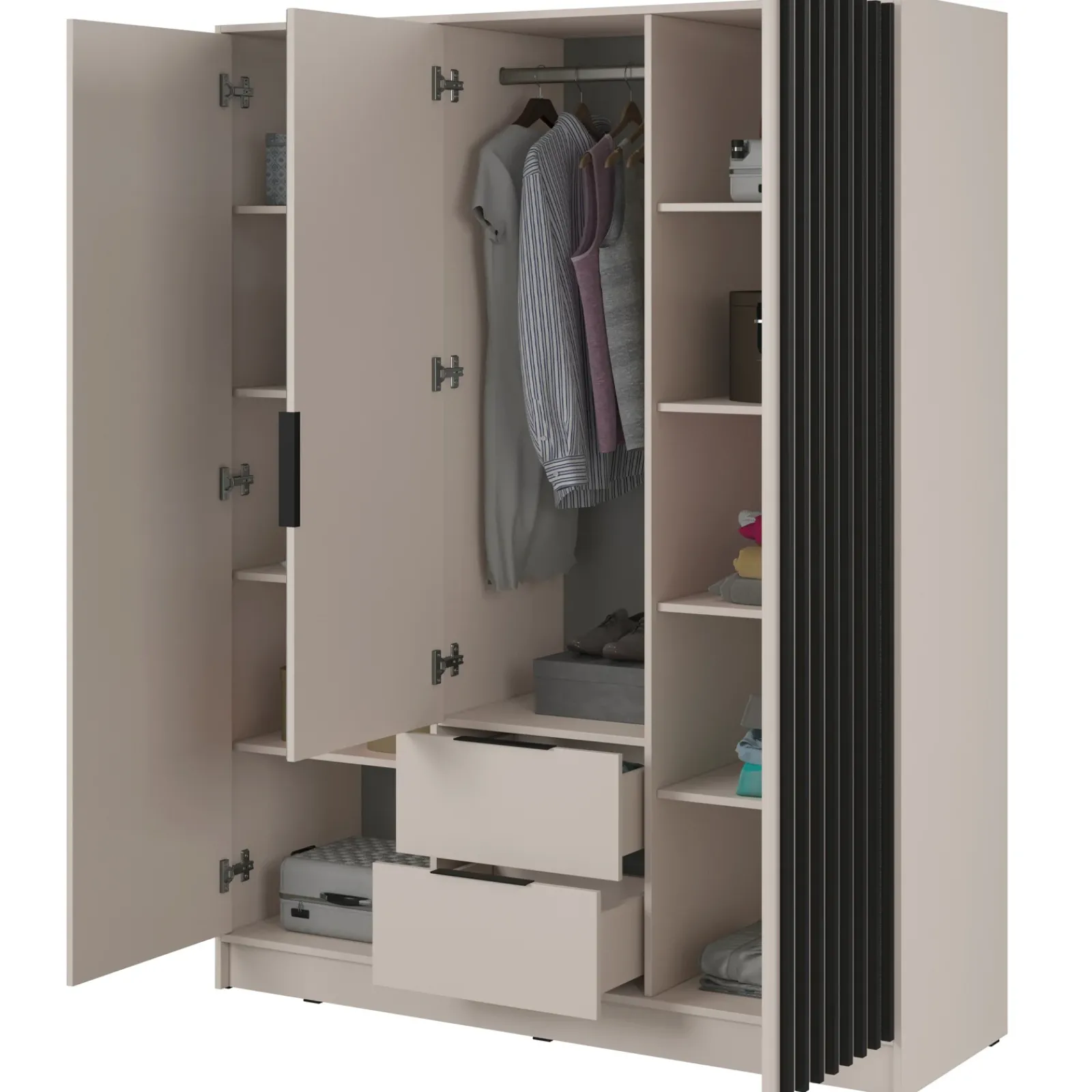 Garnero Arredamenti Armadio Ante A Specchio|Armadio Ante Battenti-Armadio 155x200h cm 3 ante con specchio cashmere Miller Beige