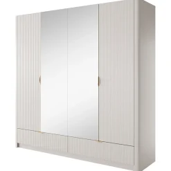 Garnero Arredamenti Armadio Ante A Specchio|Armadio Ante Battenti-Armadio 213x209h cm 4 ante con specchio beige cannettato Ramis
