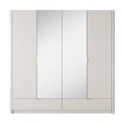 Garnero Arredamenti Armadio Ante A Specchio|Armadio Ante Battenti-Armadio 213x209h cm 4 ante con specchio beige cannettato Ramis