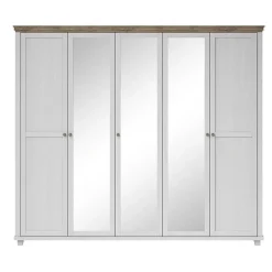 Garnero Arredamenti Armadio Ante A Specchio|Armadio Ante Battenti-Armadio 246x216h cm 5 ante con specchio pino bianco quercia Texel Bianco Frassinato