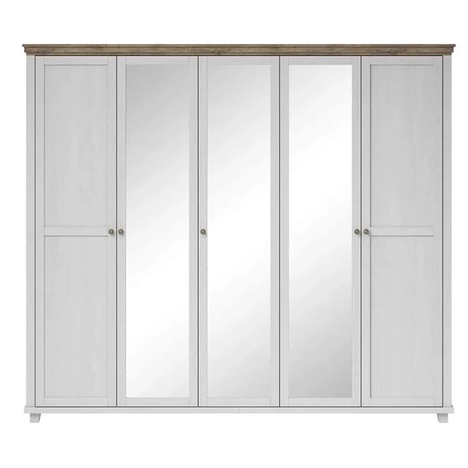 Garnero Arredamenti Armadio Ante A Specchio|Armadio Ante Battenti-Armadio 246x216h cm 5 ante con specchio pino bianco quercia Texel Bianco Frassinato