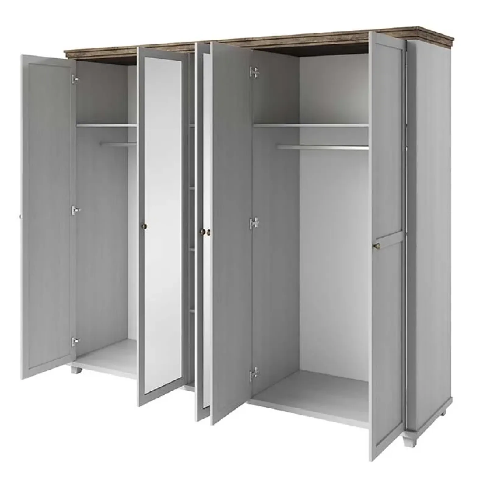 Garnero Arredamenti Armadio Ante A Specchio|Armadio Ante Battenti-Armadio 246x216h cm 5 ante con specchio pino bianco quercia Texel Bianco Frassinato