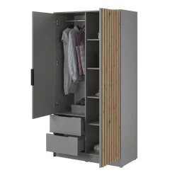 Garnero Arredamenti Armadio Ante A Specchio|Armadio Ante Battenti-Armadio 105x200h cm 2 ante con specchio quercia Miller Grigio