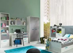 Garnero Arredamenti Armadio Cameretta-Armadio 96x195h cm 2 ante moderno pino bianco grigio blu Maya Gihome®