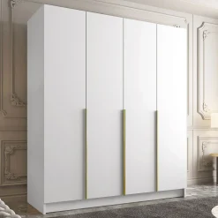 Garnero Arredamenti Armadio Ante Battenti|Guardaroba-Armadio 200x215h cm 4 ante moderno bianco oro Glammy 4 Bianco Opaco - Oro