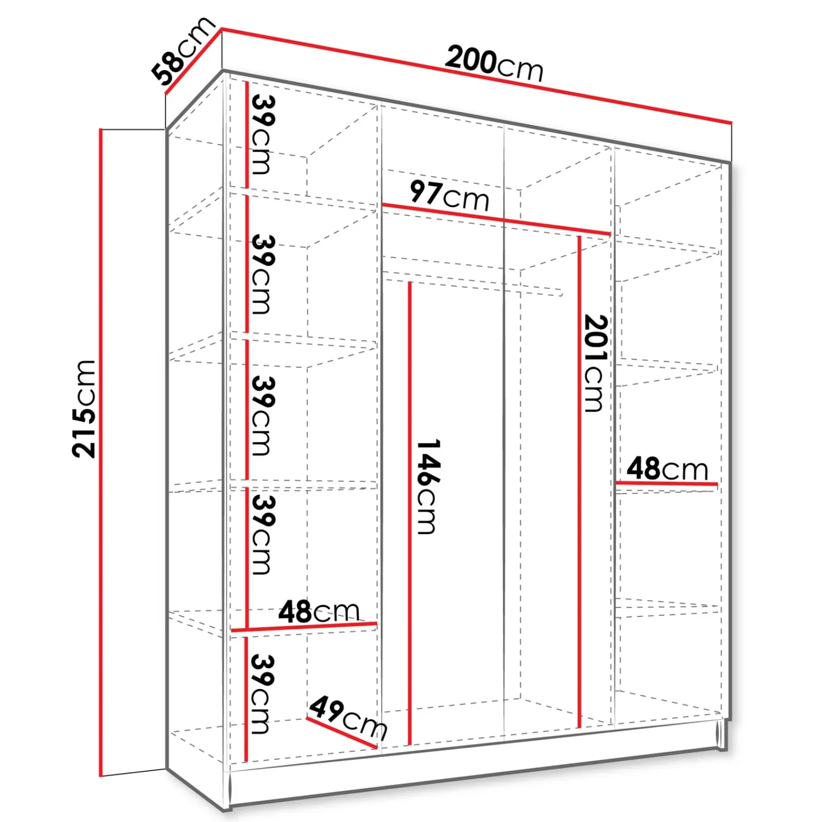 Garnero Arredamenti Armadio Ante Battenti|Guardaroba-Armadio 200x215h cm 4 ante moderno bianco oro Glammy 4 Bianco Opaco - Oro
