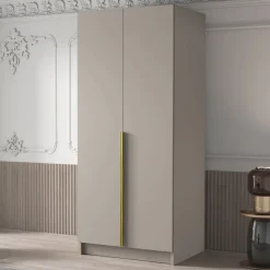 Garnero Arredamenti Armadio Cameretta|Armadio Ante Battenti-Armadio 100x215h cm 2 ante moderno beige oro Glammy 2 Beige - Oro