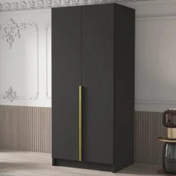 Garnero Arredamenti Armadio Cameretta|Armadio Ante Battenti-Armadio 100x215h cm 2 ante moderno nero oro Glammy 2 Nero Opaco - Oro