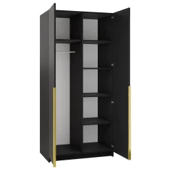 Garnero Arredamenti Armadio Cameretta|Armadio Ante Battenti-Armadio 100x215h cm 2 ante moderno nero oro Glammy 2 Nero Opaco - Oro