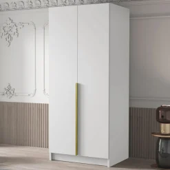 Garnero Arredamenti Armadio Cameretta|Armadio Ante Battenti-Armadio 100x215h cm 2 ante moderno bianco oro Glammy 2 Bianco Opaco - Oro