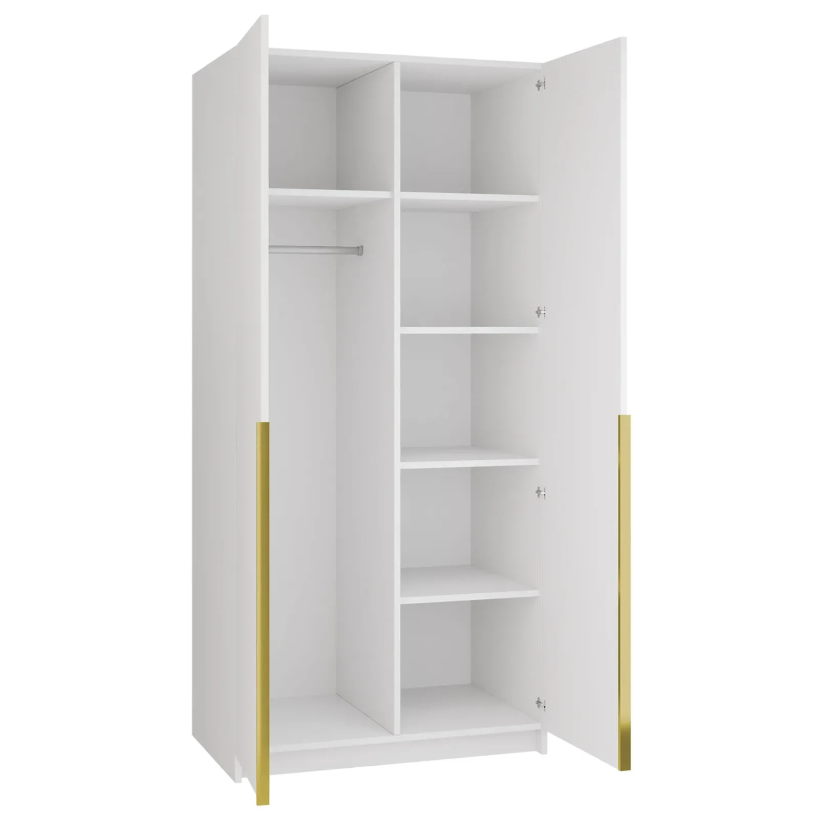 Garnero Arredamenti Armadio Cameretta|Armadio Ante Battenti-Armadio 100x215h cm 2 ante moderno bianco oro Glammy 2 Bianco Opaco - Oro