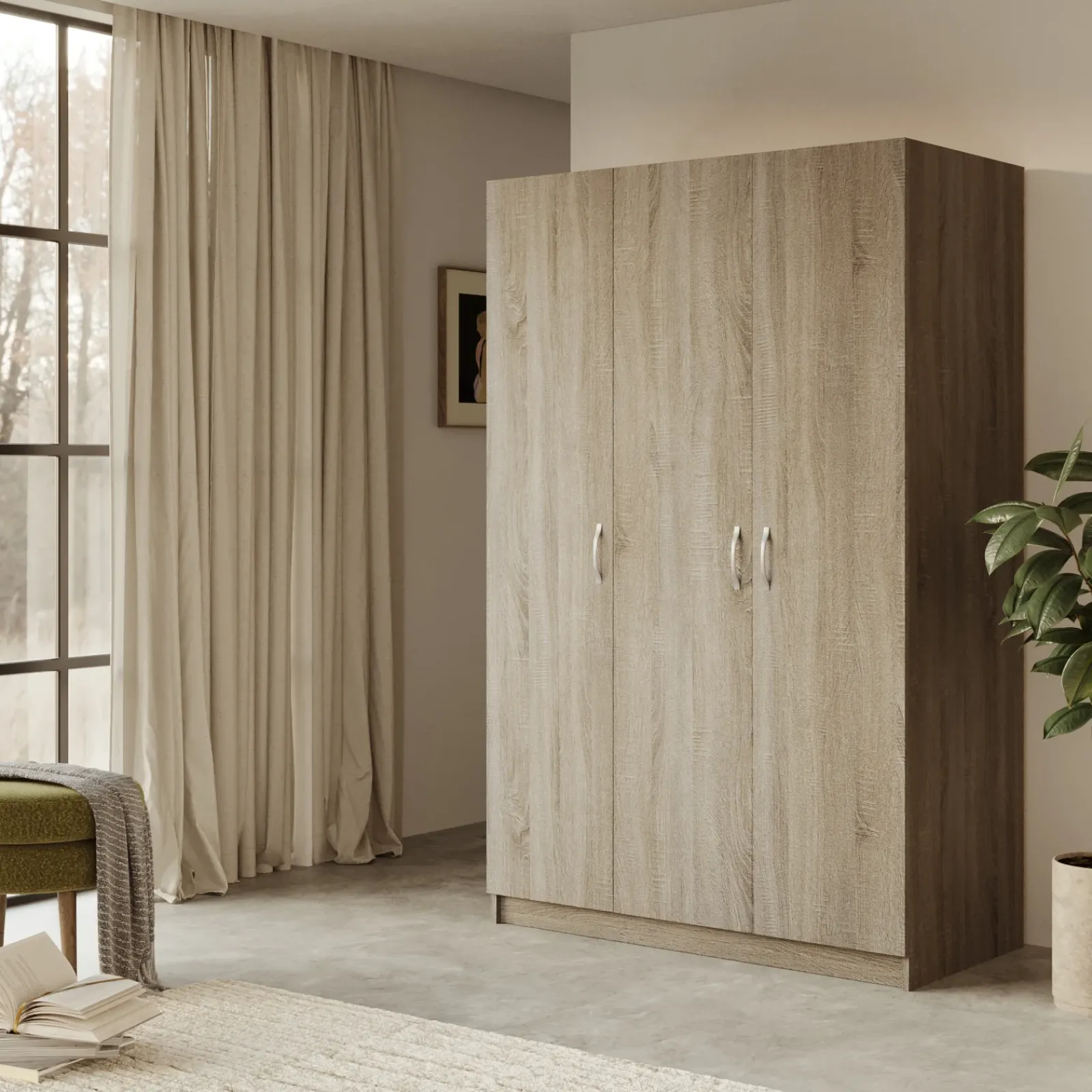 Garnero Arredamenti Armadio Cameretta|Armadio Ante Battenti-Armadio 120x190h cm 3 ante moderno sonoma Rodari Rovere