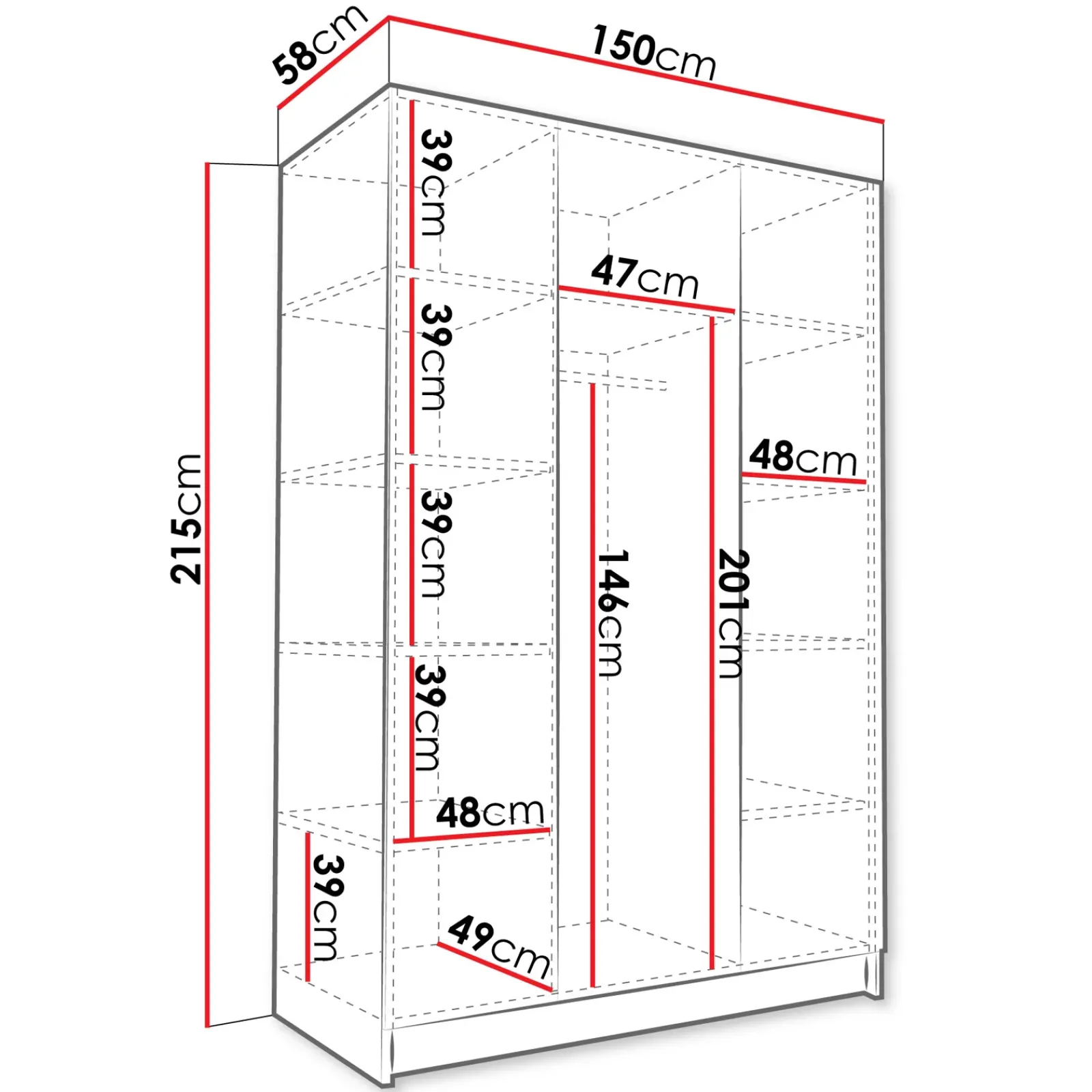 Garnero Arredamenti Armadio Cameretta|Armadio Ante Battenti-Armadio 150x215h cm 3 ante moderno beige nero Glammy 3 Beige - Nero