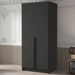 Garnero Arredamenti Armadio Cameretta|Armadio Ante Battenti-Armadio 100x215h cm 2 ante moderno nero Glammy 2 Nero Opaco - Nero