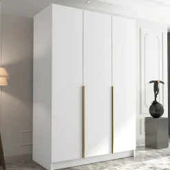 Garnero Arredamenti Armadio Cameretta|Armadio Ante Battenti-Armadio 150x215h cm 3 ante moderno bianco oro Glammy 3 Bianco Opaco - Oro