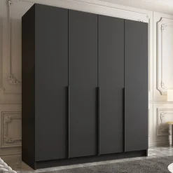 Garnero Arredamenti Armadio Ante Battenti|Guardaroba-Armadio 200x215h cm 4 ante moderno nero Glammy 4 Nero Opaco - Nero