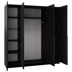 Garnero Arredamenti Armadio Ante Battenti|Guardaroba-Armadio 200x215h cm 4 ante moderno nero Glammy 4 Nero Opaco - Nero