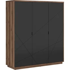 Garnero Arredamenti Armadio Ante Battenti|Guardaroba-Armadio 180x201h cm 3 ante rovere scuro nero opaco Elin