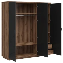 Garnero Arredamenti Armadio Ante Battenti|Guardaroba-Armadio 180x201h cm 3 ante rovere scuro nero opaco Elin