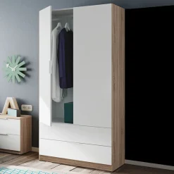 Garnero Arredamenti Armadio Cameretta|Armadio Ante Battenti-Armadio 82x180h cm 2 ante rovere bianco opaco 2 cassetti Abbey