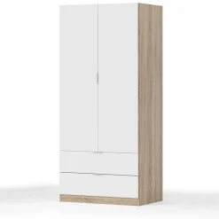 Garnero Arredamenti Armadio Cameretta|Armadio Ante Battenti-Armadio 82x180h cm 2 ante rovere bianco opaco 2 cassetti Abbey