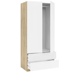 Garnero Arredamenti Armadio Cameretta|Armadio Ante Battenti-Armadio 82x180h cm 2 ante rovere bianco opaco 2 cassetti Abbey