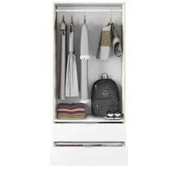 Garnero Arredamenti Armadio Cameretta|Armadio Ante Battenti-Armadio 82x180h cm 2 ante rovere bianco opaco 2 cassetti Abbey