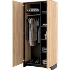 Garnero Arredamenti Armadi E Madie Ingresso|Armadio Ante Battenti-Armadio 92x196h cm 2 ante rovere nero Alabaster