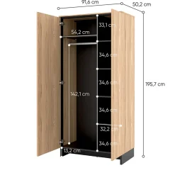 Garnero Arredamenti Armadi E Madie Ingresso|Armadio Ante Battenti-Armadio 92x196h cm 2 ante rovere nero Alabaster