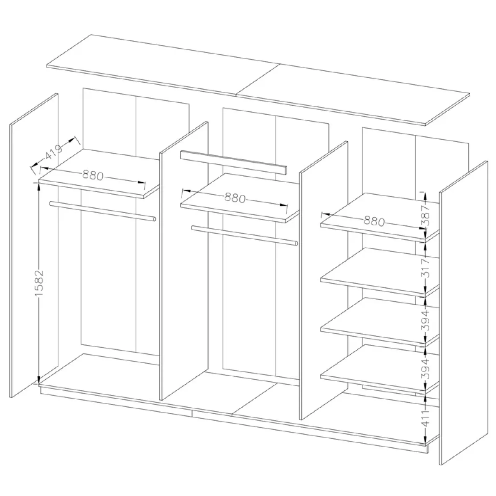 Garnero Arredamenti Armadio Ante Scorrevoli|Guardaroba-Armadio 270x210h cm 2 ante scorrevoli bianco opaco rovere Nexus Gihome®
