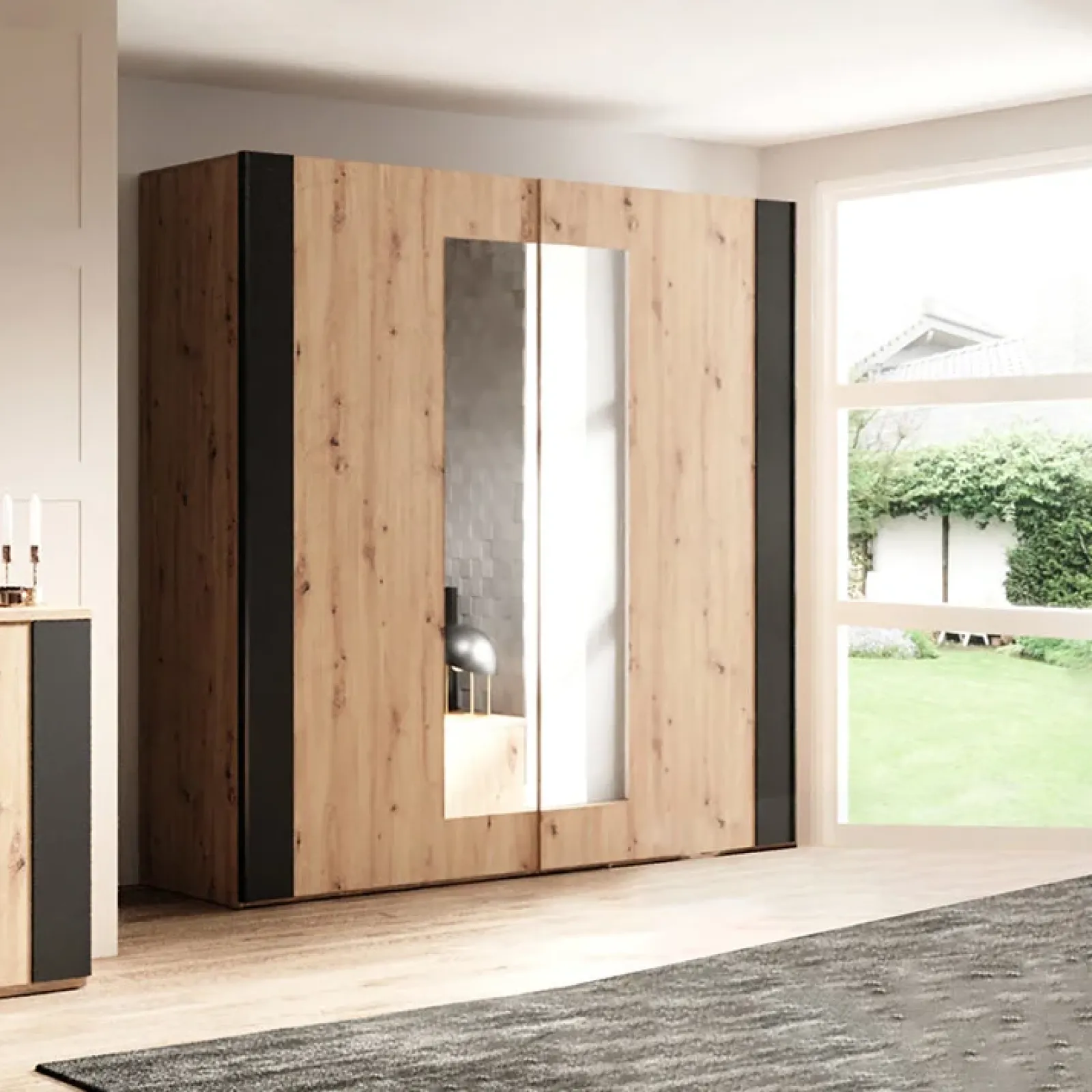 Garnero Arredamenti Armadio Ante A Specchio|Armadio Ante Scorrevoli-Armadio 200x213h cm 2 ante scorrevoli nero Vulcano Rovere